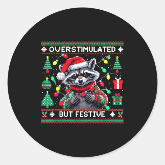 Overstimulated But Festive Raccoon Christmas  ラウンドシール (正面)