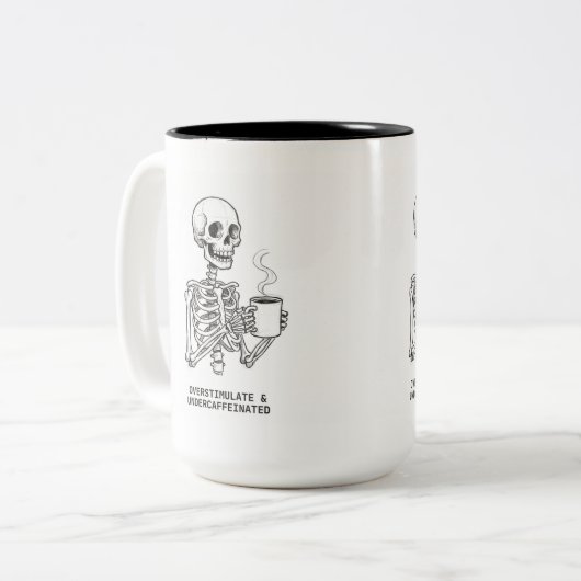OVERSTIMULATED & UNDERCAFFEINATED COFFEE MUG ツートーンマグカップ (正面左)