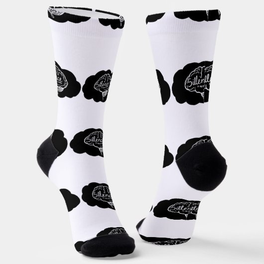 Overthinking Brain Cartoon Mental Health Art ソックス (傾斜あり)