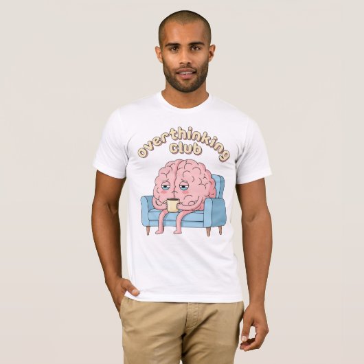 Overthinking Club – Minimal Funny Brain T-Shirt Tシャツ (正面フル)