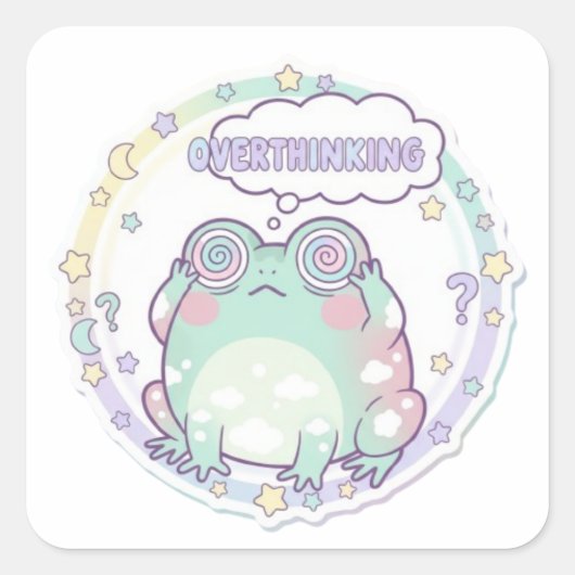 Overthinking Frog Sticker Cute Stressed Frog Meme  スクエアシール (正面)