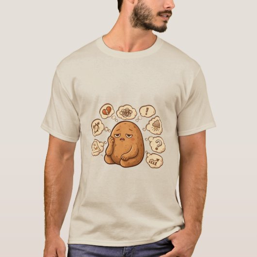 Overthinking Potato Persona Cartoon Mindful Art Tシャツ (正面)
