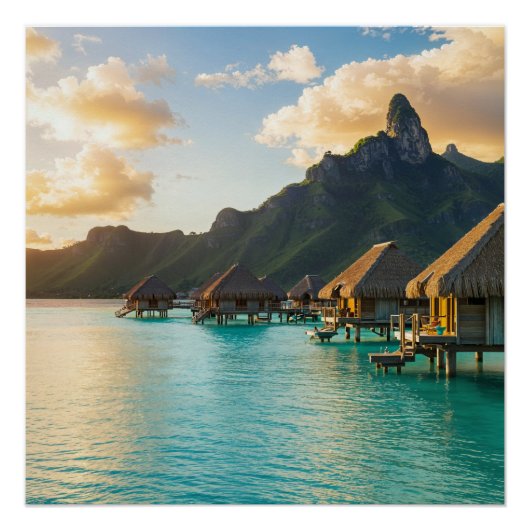 Overwater Bungalows at Sunset ポスター (正面)