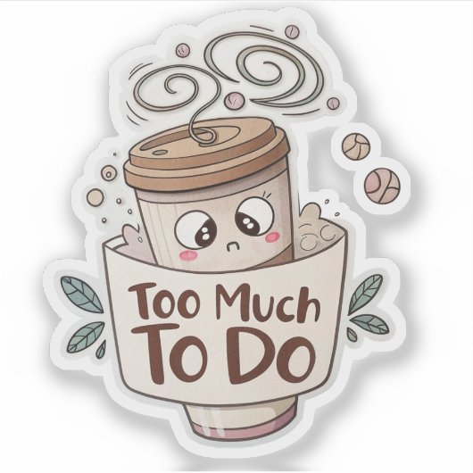  Overwhelmed Coffee Sticker – Too Much to Do シール (正面)