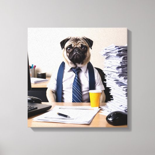 Overwhelmed Office Pug キャンバスプリント (正面)