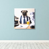 Overwhelmed Office Pug キャンバスプリント (インサイチュ (ウッドフロア))