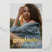 Overylay Bold Gold Typography Photos Graduation 箔招待状 (正面)