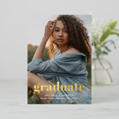 Overylay Bold Gold Typography Photos Graduation 箔招待状 (立ち正面)