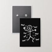 Ow Ow Ow Comedy Stick Character Funny Chronic Pain 缶バッジ (正面/裏面)