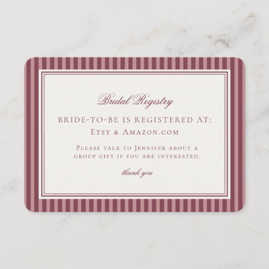 OWine Vineyard Club Old Money Bridal Registry エンクロージャーカード (正面)
