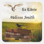 OwlとBooksはEx Librisという名前を付ける スクエアシール (正面)