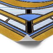 Owl – 青と金ゴールドのアールデコ抽象芸術 ポスター (角)