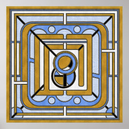 Owl – 青と金ゴールドのアールデコ抽象芸術 ポスター