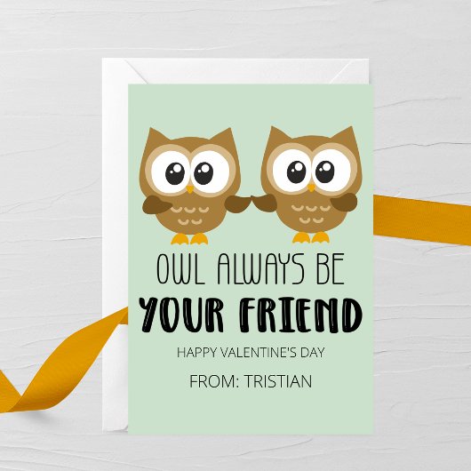 Owl Always Be Your Friend Kids Valentine’s Day ノートカード