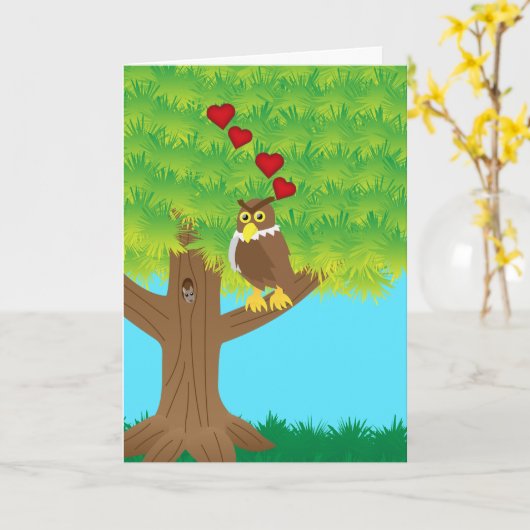 Owl always love you カード (黄色い花)