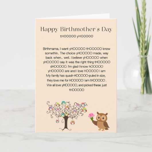 Owl Always Love You Birthmother's Day Card カード (正面)