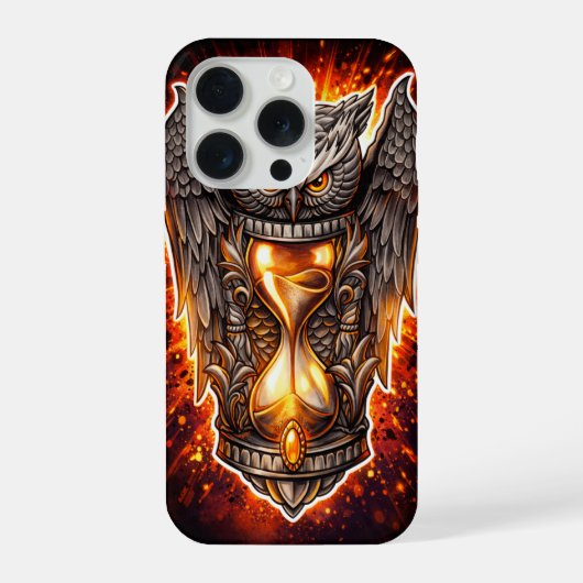 Owl and Hourglass – Hand-Drawn & Digital Art  iPhoneケース (裏面)