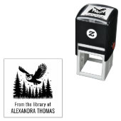 Owl Angled 飛んでいる View Fir Trees Library Book Name セルフインキングスタンプ (インサイチュ)