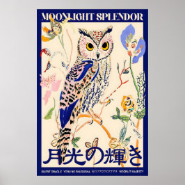 Owl Art Poster Japanese Typography, Moonlight ポスター
