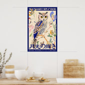Owl Art Poster Japanese Typography, Moonlight ポスター (キッチン)