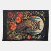Owl at Night with a Full Moon キッチンタオル (横)