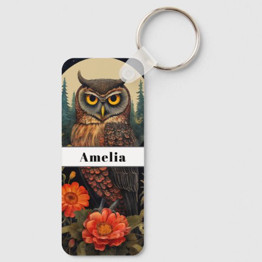 Owl at Night with a Full Moon キーホルダー (裏面)