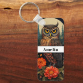 Owl at Night with a Full Moon キーホルダー (正面)