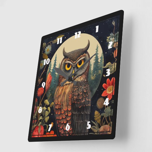 Owl at Night with a Full Moon スクエア壁時計 (傾斜)