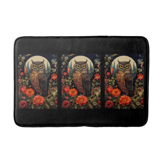 Owl at Night with a Full Moon バスマット (正面)