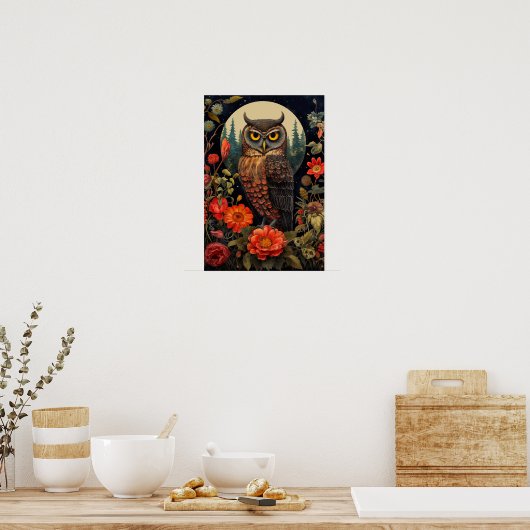 Owl at Night with a Full Moon ポスター (キッチン)