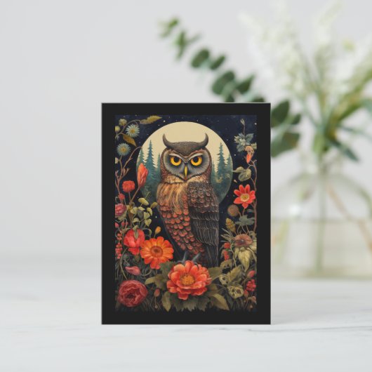 Owl at Night with a Full Moon ポストカード (スタンド正面)