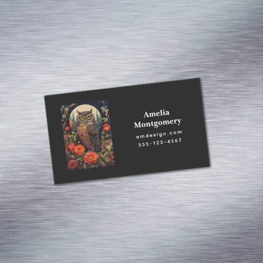 Owl at Night with a Full Moon マグネット名刺 (インサイチュ)
