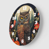 Owl at Night with a Full Moon ラージ壁時計 (傾斜)