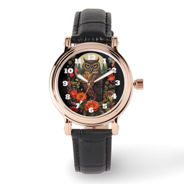 Owl at Night with a Full Moon 腕時計 (正面)