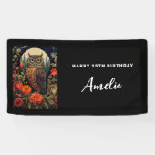 Owl at Night with a Full Moon Birthday 横断幕 (横)