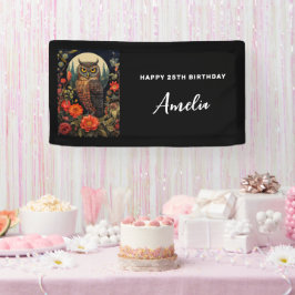 Owl at Night with a Full Moon Birthday 横断幕