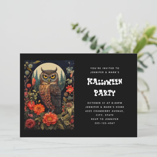 Owl at Night with a Full Moon Halloween 招待状 (スタンド正面)