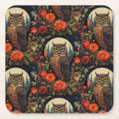 Owl at Night with a Full Moon Pattern スクエアペーパーコースター (正面)