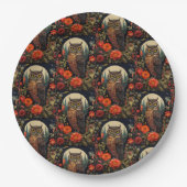 Owl at Night with a Full Moon Pattern ペーパープレート (正面)