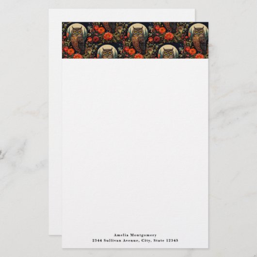 Owl at Night with a Full Moon Pattern 便箋 (正面/裏面)