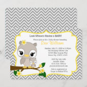 Owl Baby Shawer Invitation山形灰色黄160 招待状 (正面/裏面)