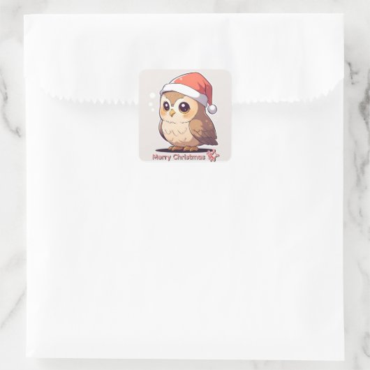 Owl Be Home for Christmas" Funny Santa Hat Sticker スクエアシール (バッグ)