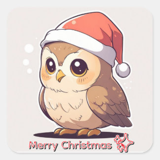 Owl Be Home for Christmas" Funny Santa Hat Sticker スクエアシール