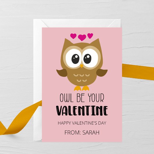 Owl Be Your Valentine Kids Valentine’s Day Card ノートカード