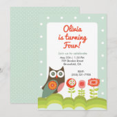 Owl Birthday Invitation for Kids  招待状 (正面/裏面)
