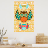 Owl Bohemeポスター – 任意の背景色を選択 ポスター (キッチン)