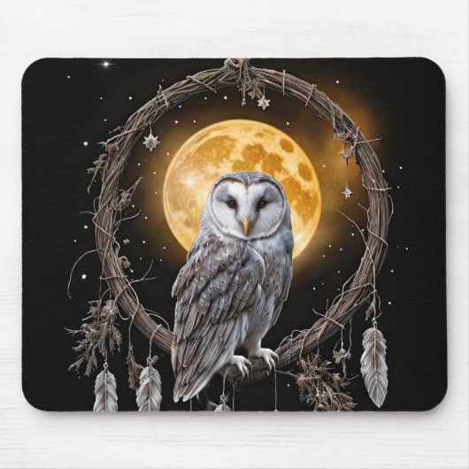 Owl Boho Dreamcatcher with Moon Mystical マウスパッド (正面)