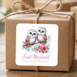 Owl Boho Rustic Country Woodland Just Married スクエアシール