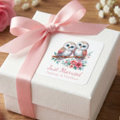 Owl Boho Rustic Country Woodland Just Married スクエアシール