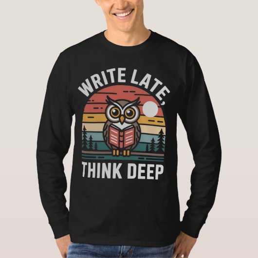 Owl Book Moon Vintage Sunset Tシャツ (正面)